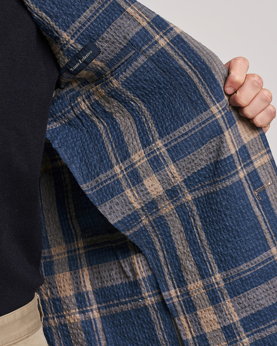 Mies | Pikkutakit | Lardini | Cotton/Linen Melange Seersucker Blazer Navy