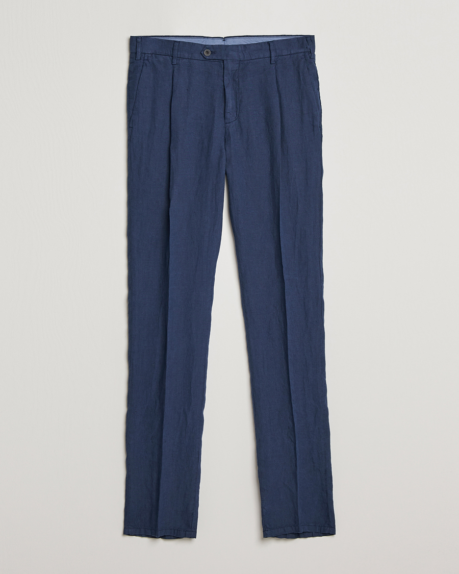 Mies | Housut | Lardini | Pleated Linen Trousers Navy