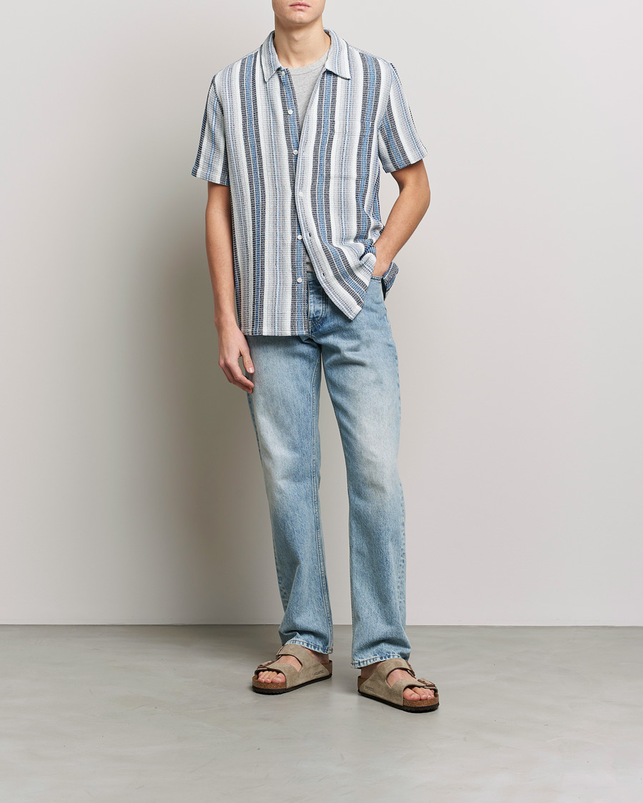 Mies | Kauluspaidat | Samsøe Samsøe | Samsøe & Samsøe Avan Organic Cotton Short Sleeve Shirt Blue Stripe