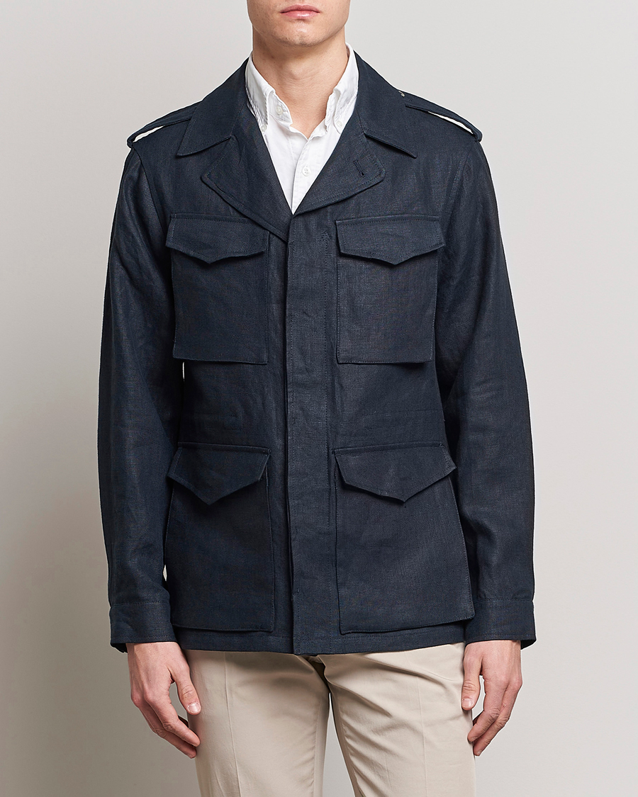 Mies | Best of British | Private White V.C. | Linen Field Jacket Navy