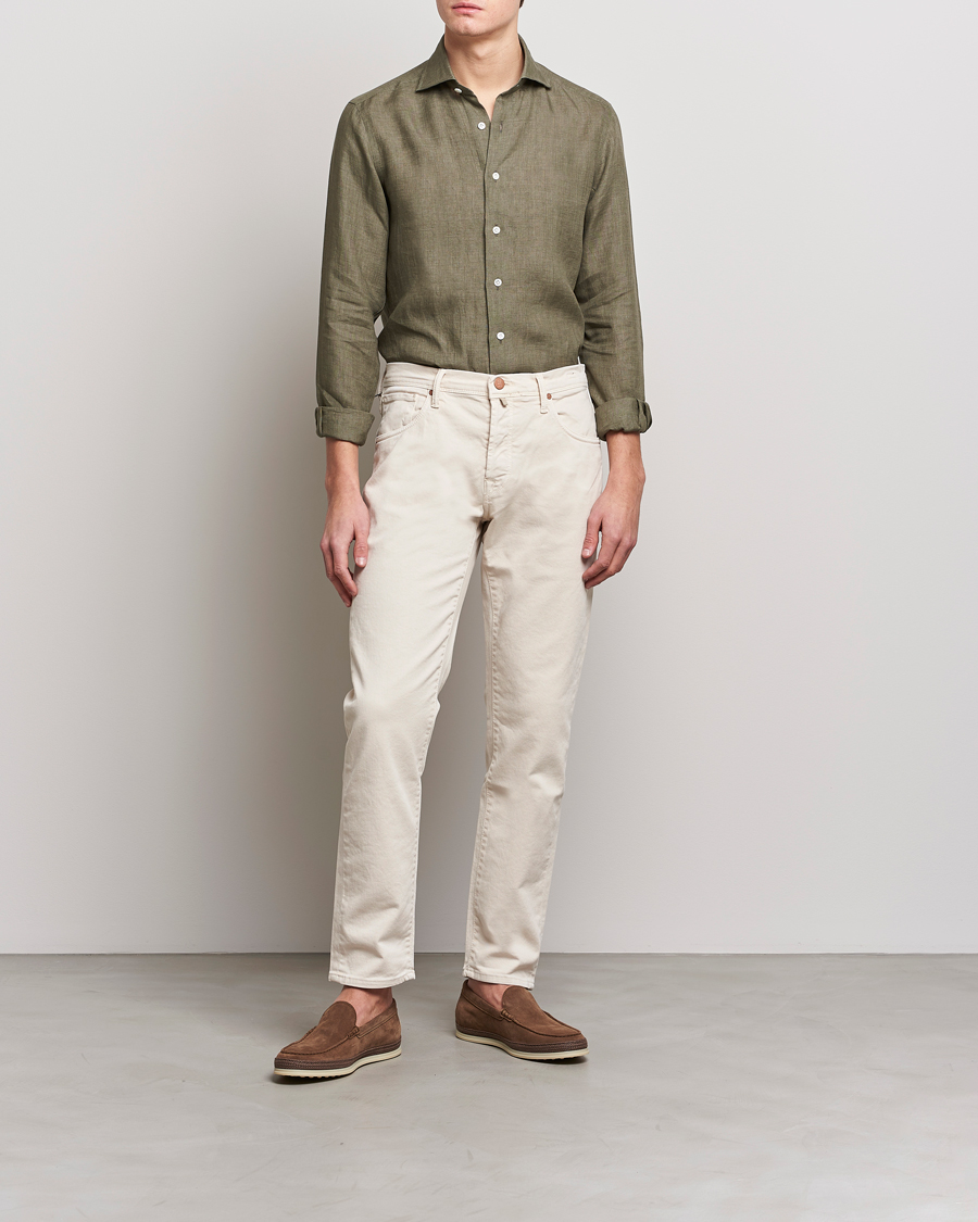 Mies | Kauluspaidat | 100Hands | Signature Linen Cut Away Shirt Green
