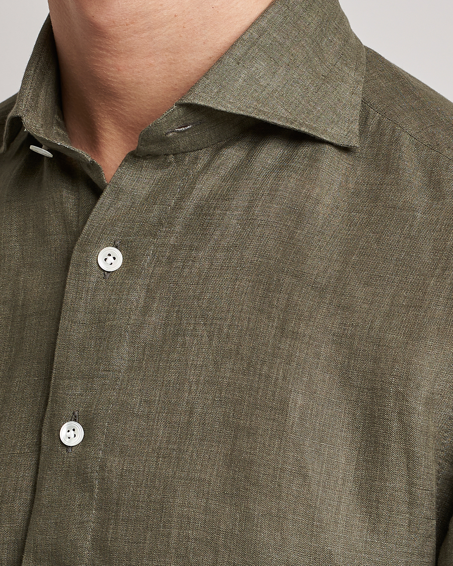Mies | Kauluspaidat | 100Hands | Signature Linen Cut Away Shirt Green