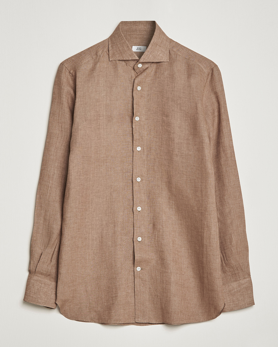 Mies | Kauluspaidat | 100Hands | Signature Linen Cut Away Shirt Taupe