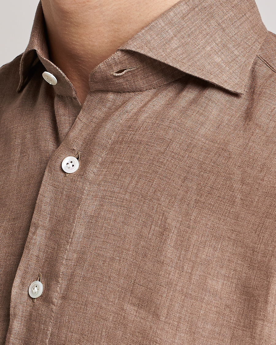 Mies | Kauluspaidat | 100Hands | Signature Linen Cut Away Shirt Taupe
