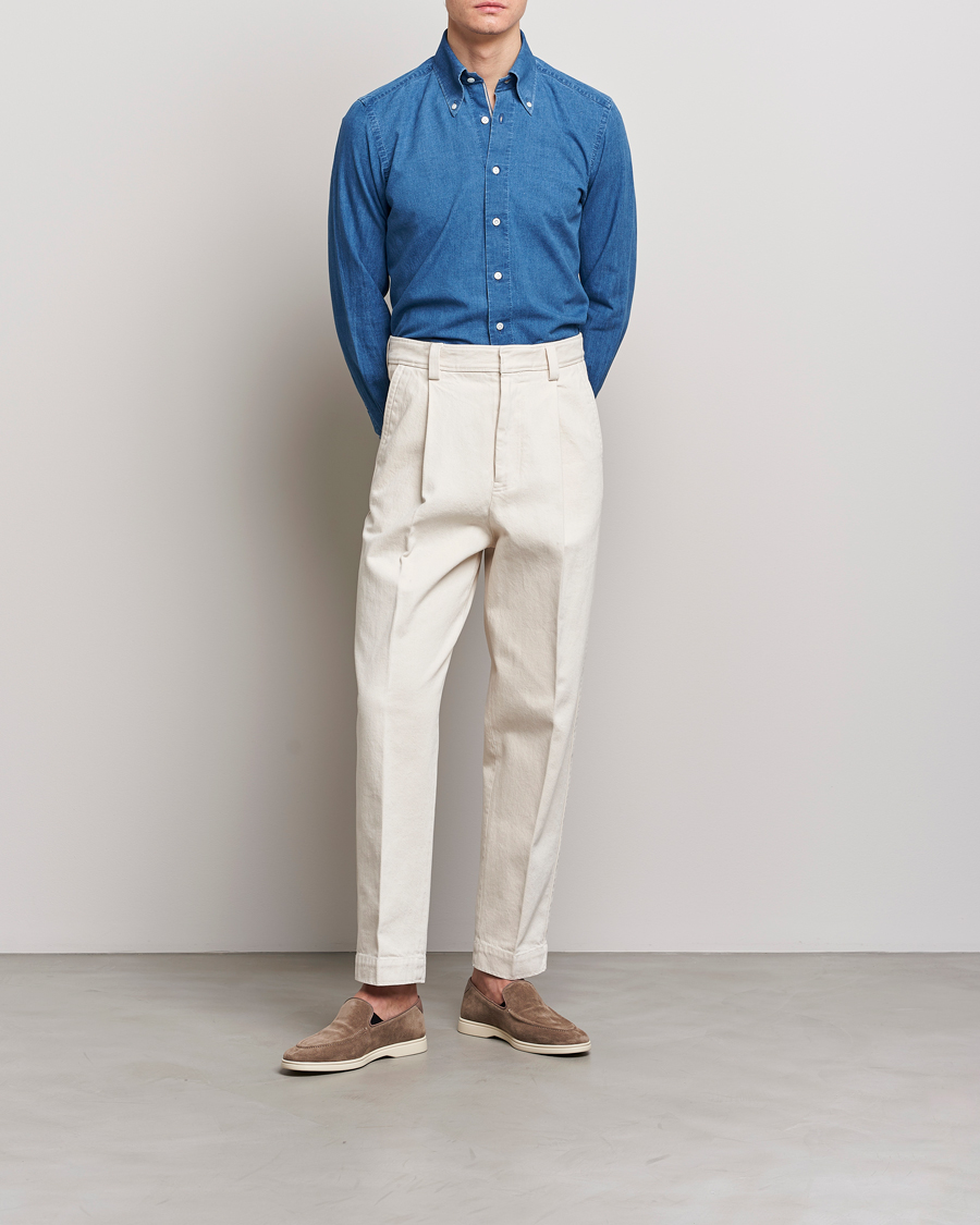 Mies | Kauluspaidat | 100Hands | Japanese Denim Bata Wash Shirt Blue