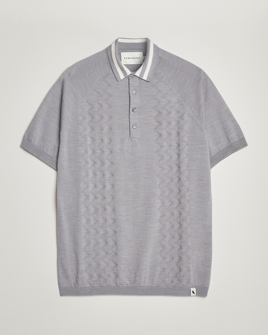 Mies | Pikeet | Peregrine | Textured Wool Short Sleeve Poloshirt Light Grey