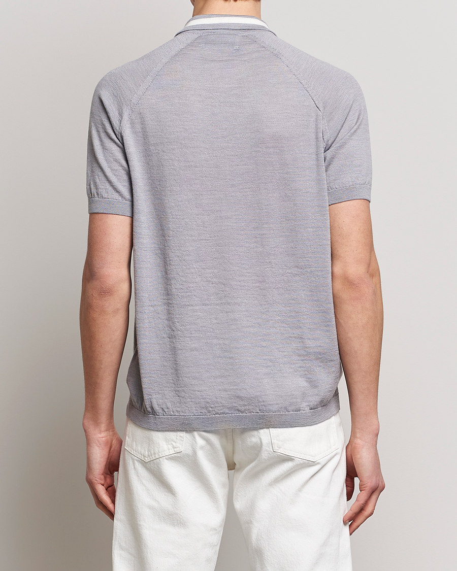 Mies | Pikeet | Peregrine | Textured Wool Short Sleeve Poloshirt Light Grey
