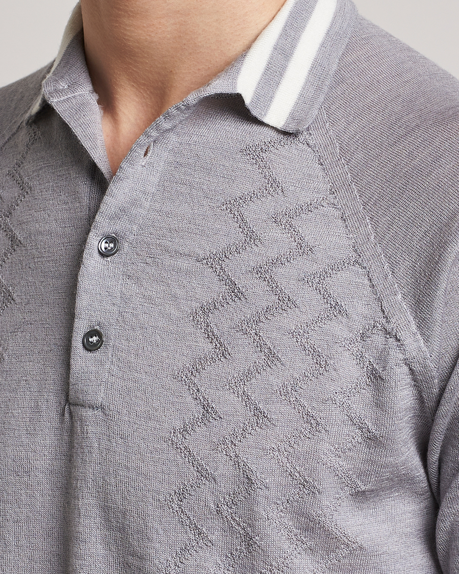 Mies | Pikeet | Peregrine | Textured Wool Short Sleeve Poloshirt Light Grey