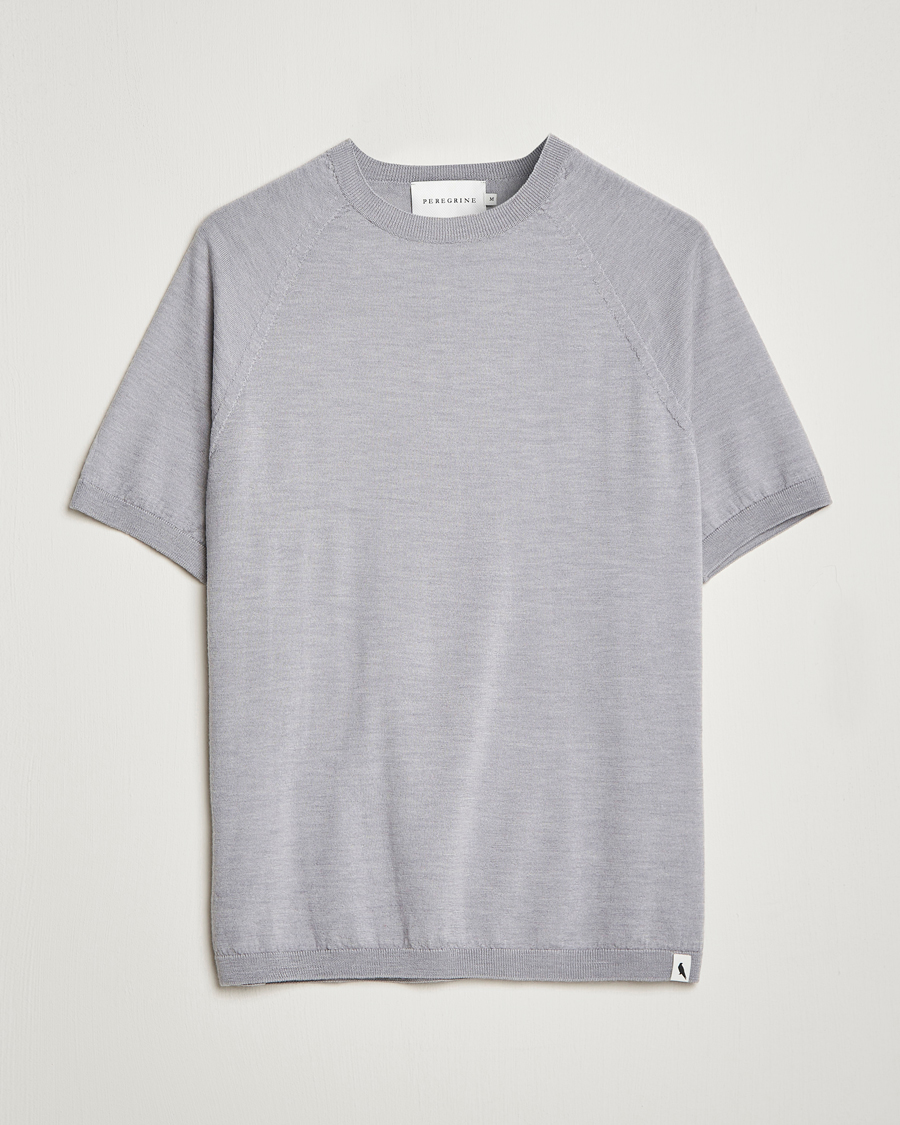 Mies | T-paidat | Peregrine | Knitted Wool T-Shirt Light Grey