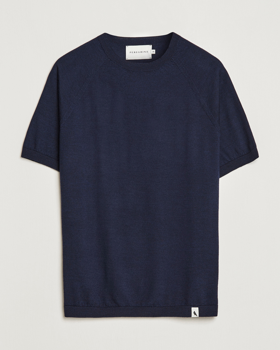 Mies | T-paidat | Peregrine | Knitted Wool T-Shirt Navy