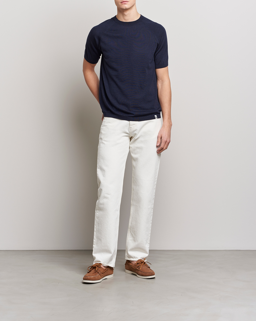 Mies | T-paidat | Peregrine | Knitted Wool T-Shirt Navy