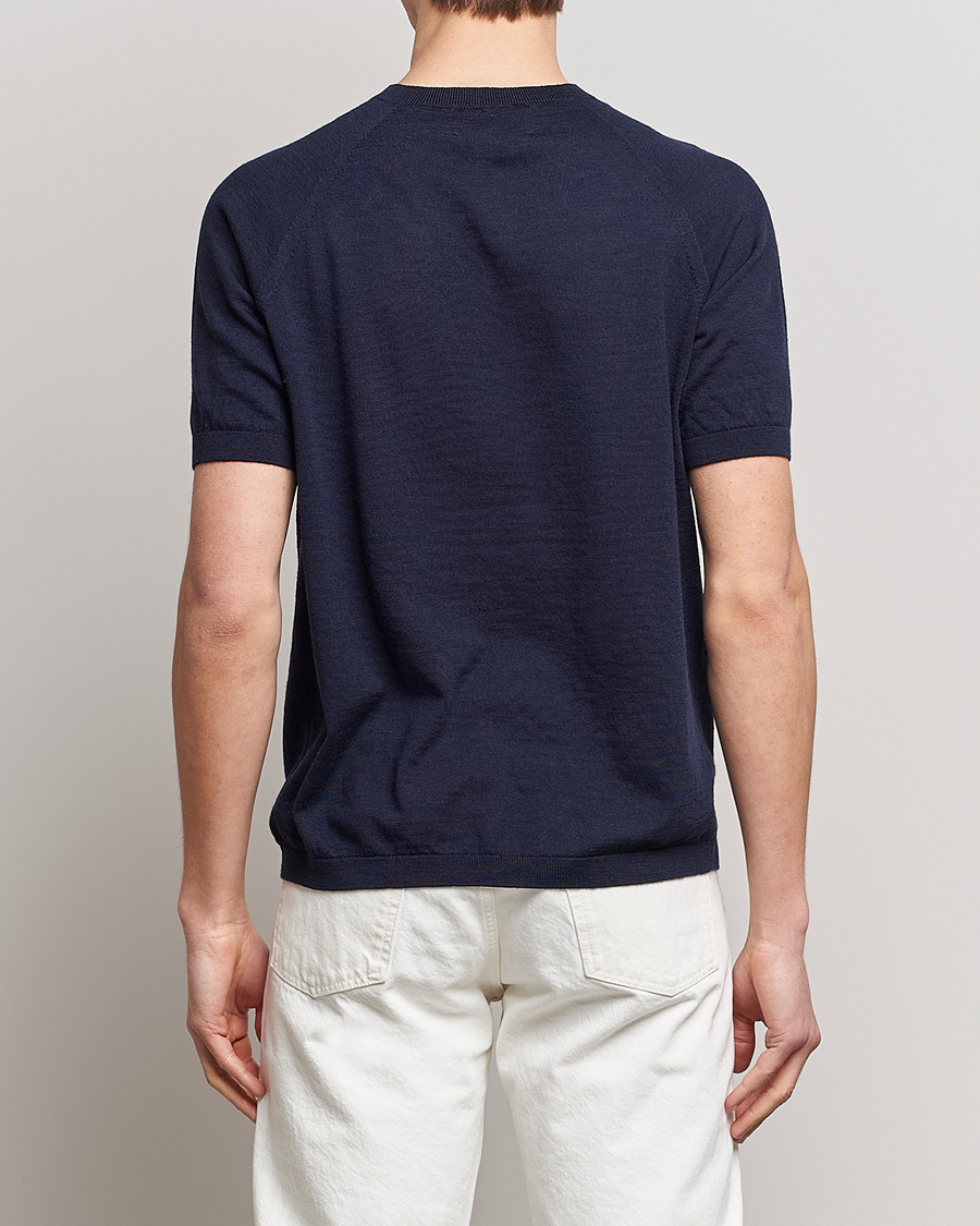 Mies | T-paidat | Peregrine | Knitted Wool T-Shirt Navy