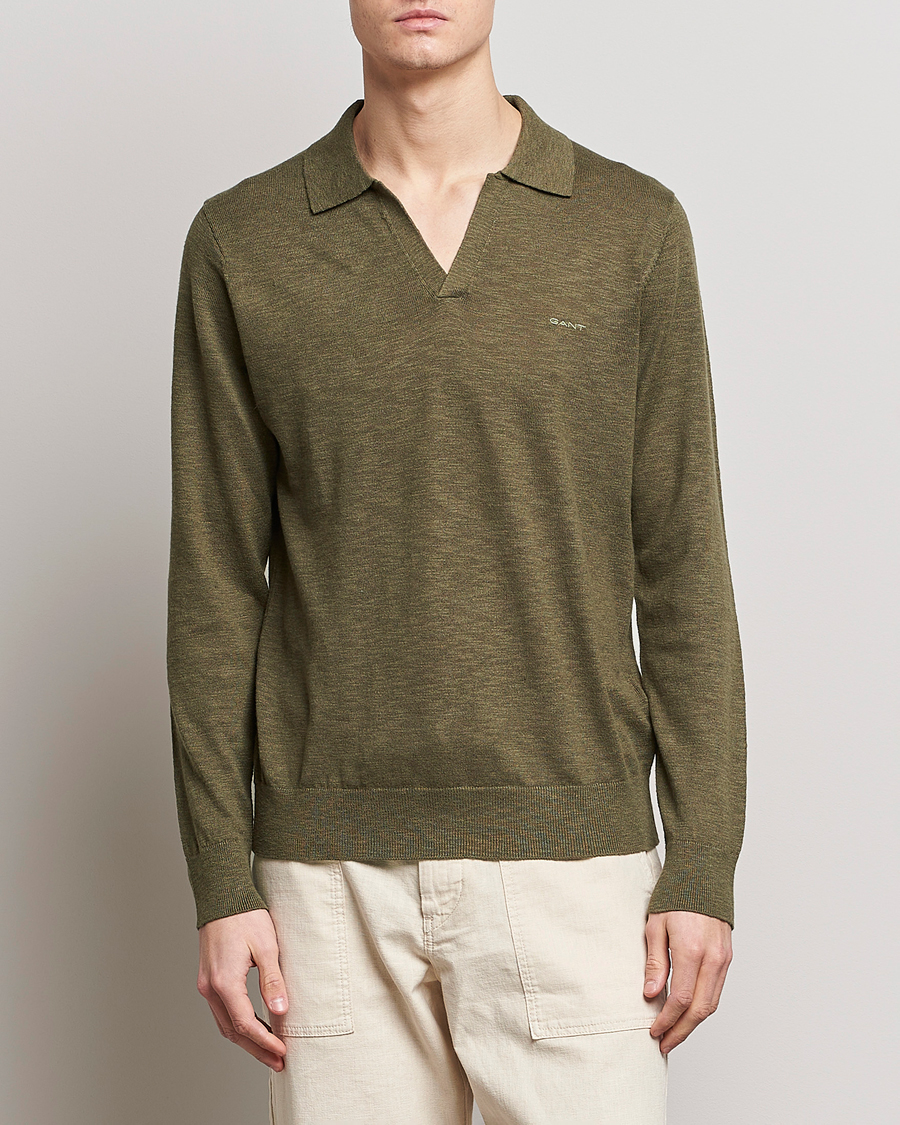 Mies | Kaulukselliset neuleet | GANT | Cotton/Linen Knitted Polo Racing Green