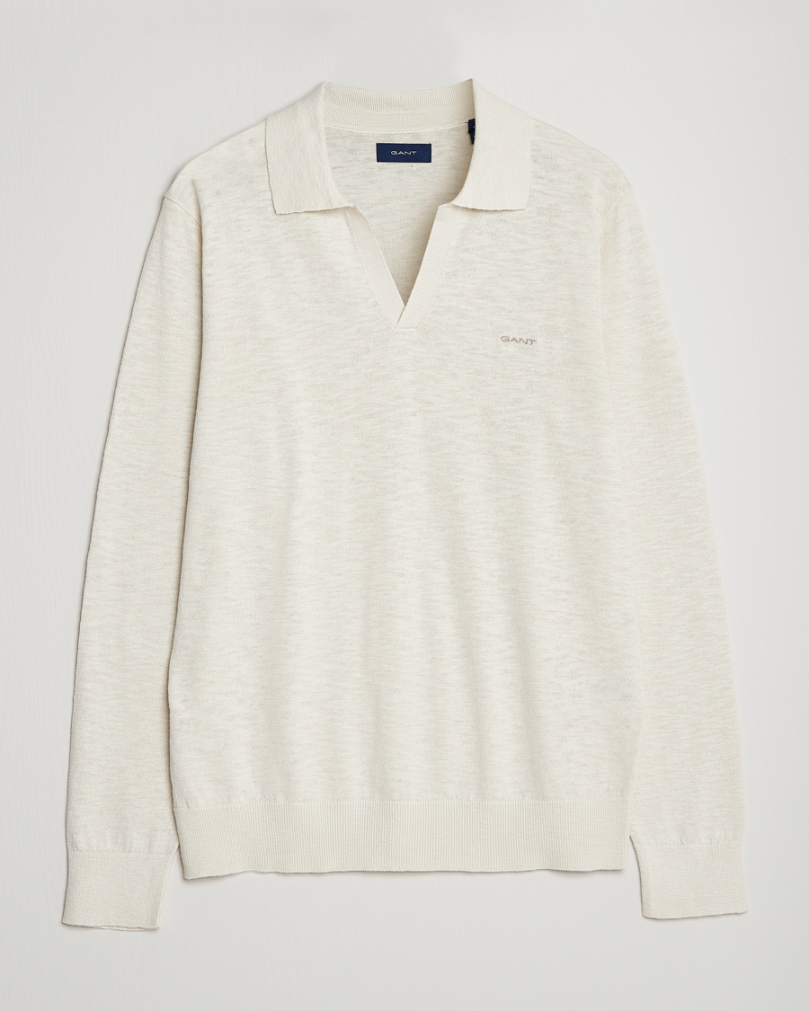 Mies | Puserot | GANT | Cotton/Linen Knitted Polo Putty