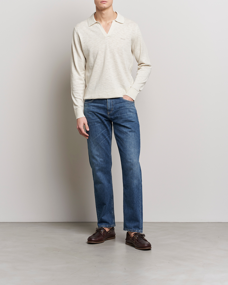 Mies | Puserot | GANT | Cotton/Linen Knitted Polo Putty