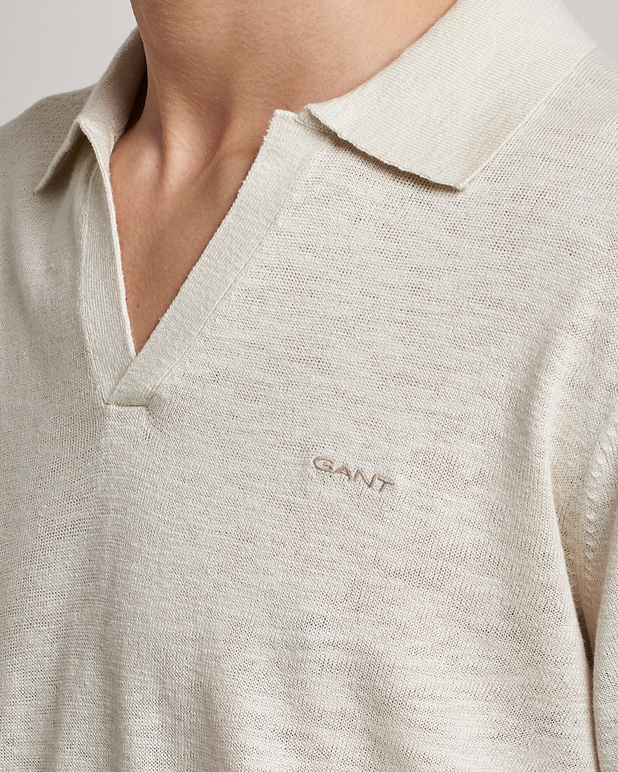 Mies | Puserot | GANT | Cotton/Linen Knitted Polo Putty