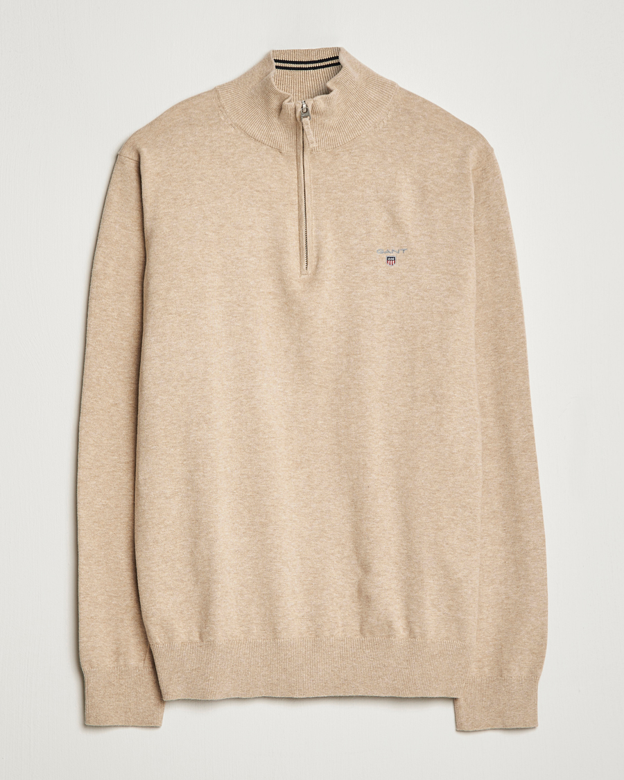 Mies | Puserot | GANT | Classic Cotton Half-Zip Sweater Sand Melange