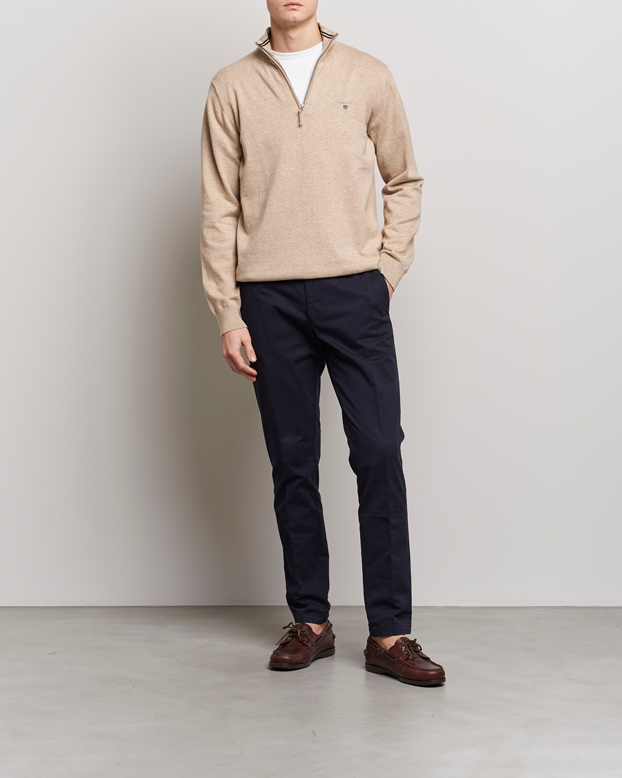 Mies | Puserot | GANT | Classic Cotton Half-Zip Sweater Sand Melange