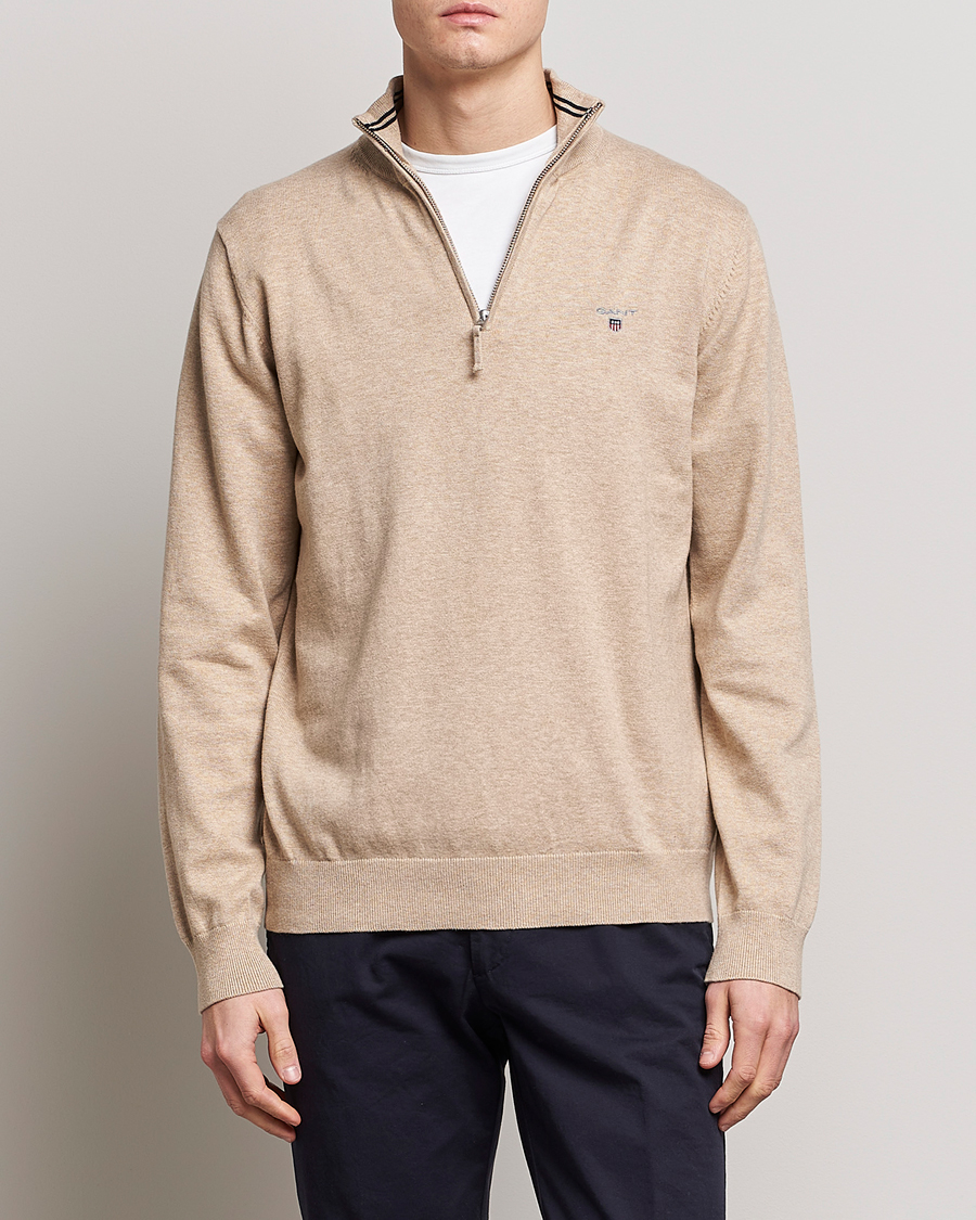 Mies | GANT | GANT | Classic Cotton Half-Zip Sweater Sand Melange