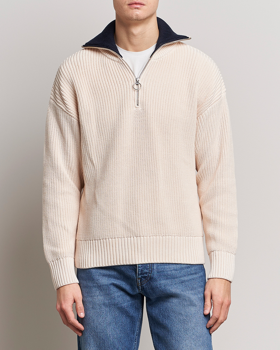 Mies | Puserot | GANT | Chunky Ribbed Knitted Half-Zip Linen White