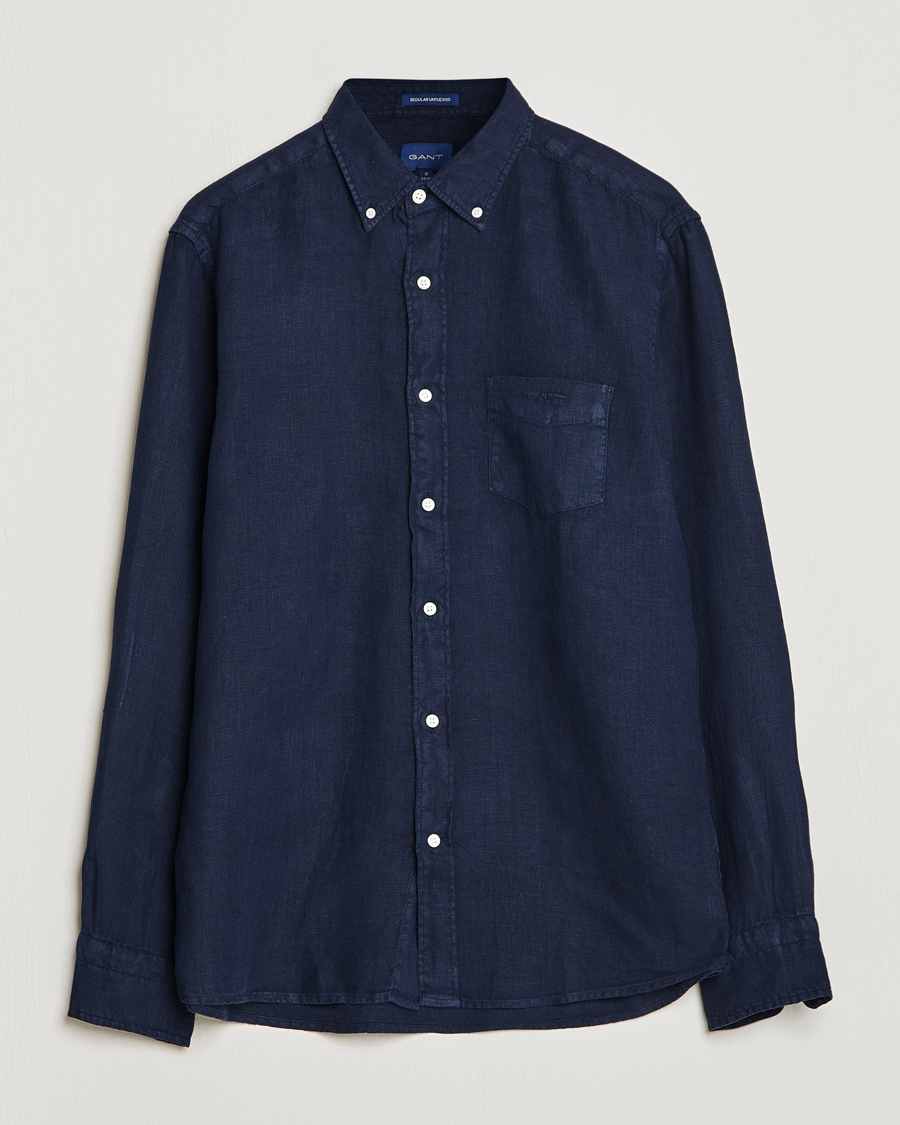 Mies | Kauluspaidat | GANT | Regular Fit Garment Dyed Linen Shirt Marine