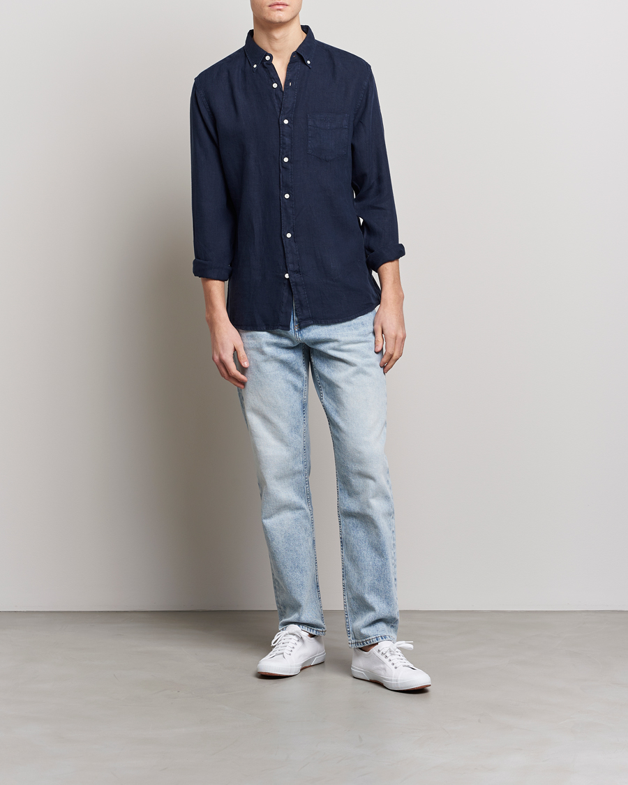 Mies | Kauluspaidat | GANT | Regular Fit Garment Dyed Linen Shirt Marine