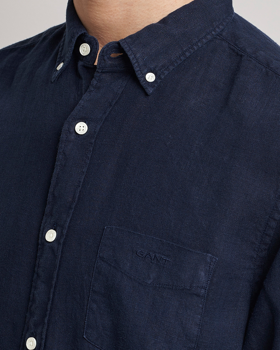 Mies | Kauluspaidat | GANT | Regular Fit Garment Dyed Linen Shirt Marine