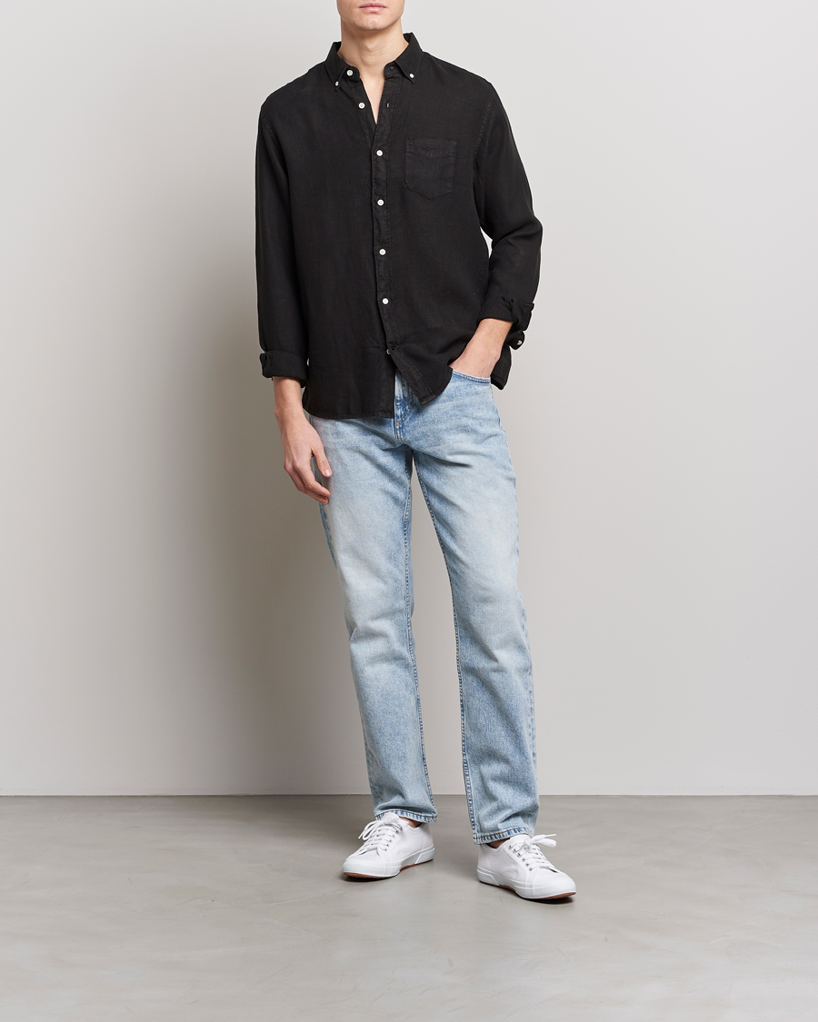Mies | Kauluspaidat | GANT | Regular Fit Garment Dyed Linen Shirt Black