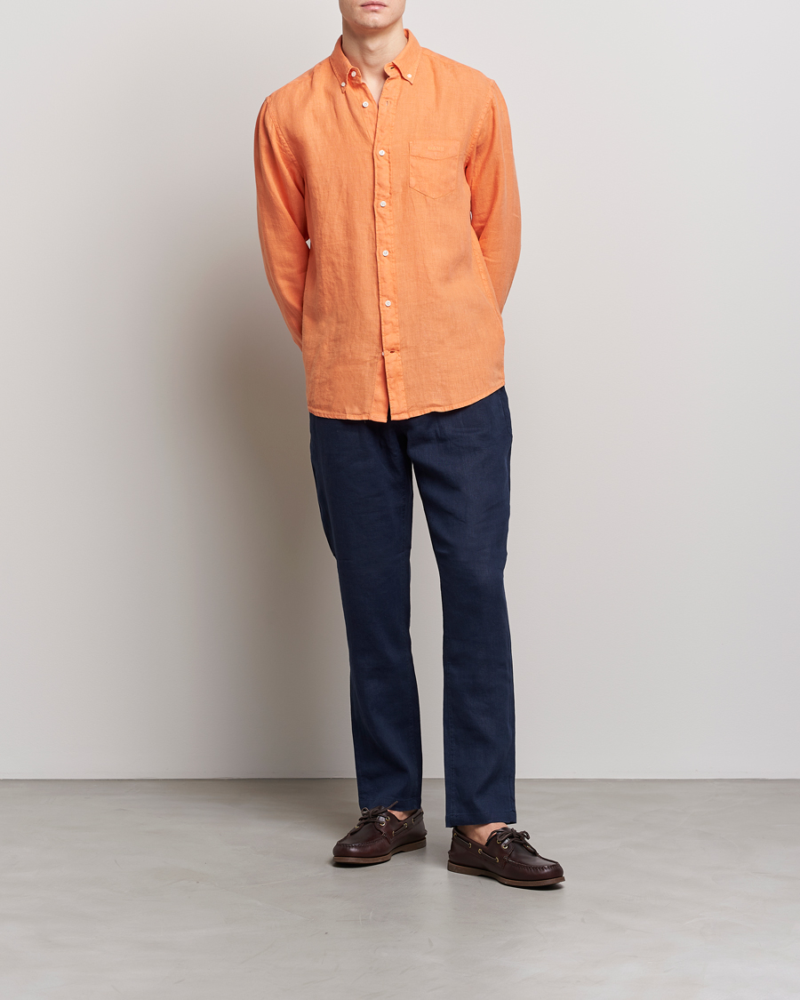 Mies | Kauluspaidat | GANT | Regular Fit Garment Dyed Linen Shirt Apricot Orange