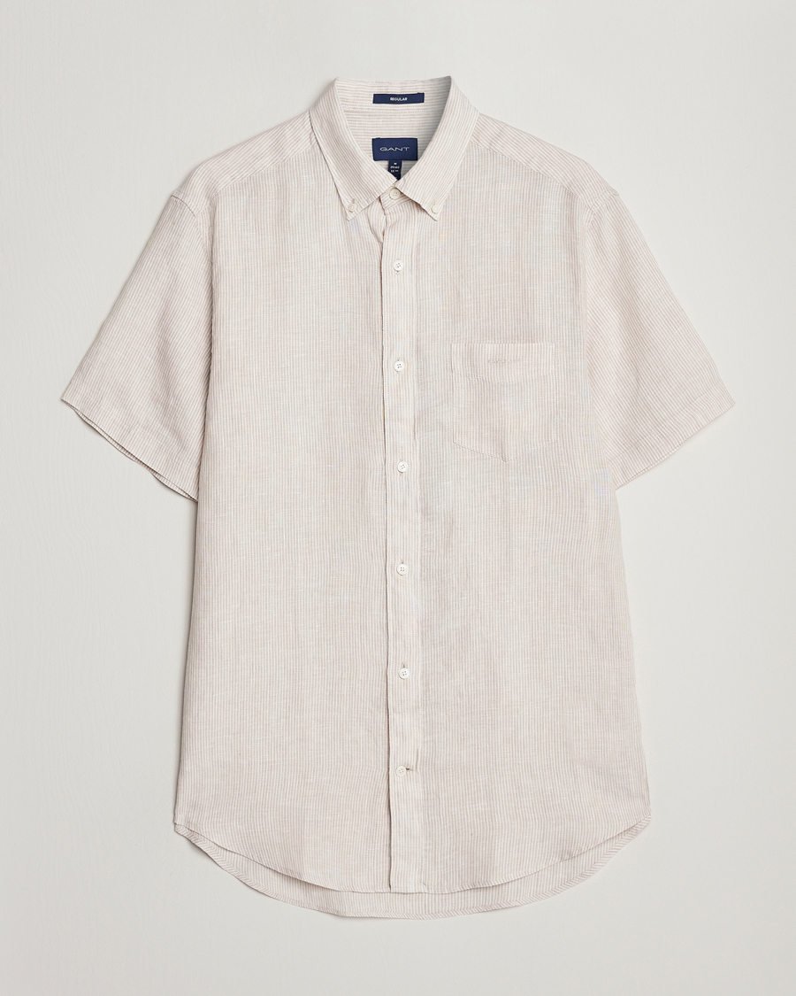 Mies | Kauluspaidat | GANT | Regular Fit Striped Linen Short Sleeve Shirt Dry Sand
