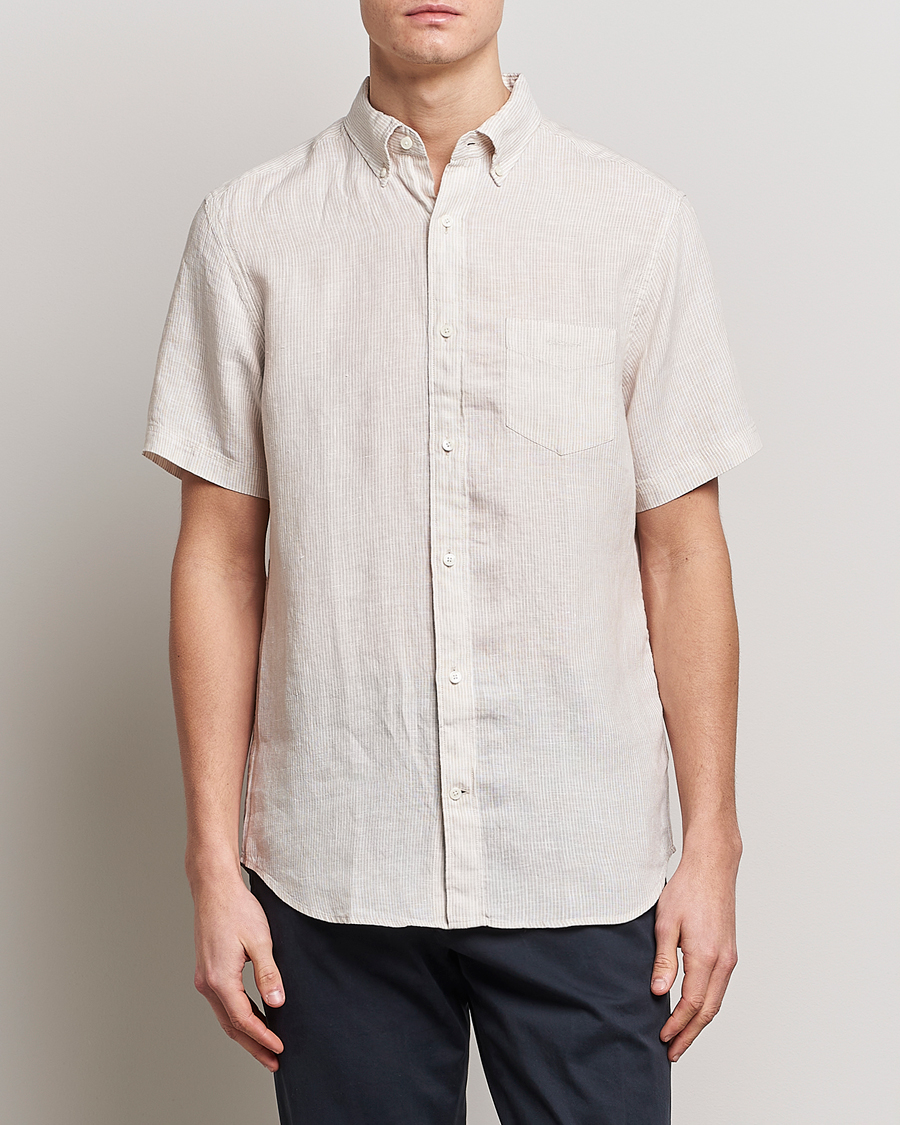 Mies | Lyhythihaiset kauluspaidat | GANT | Regular Fit Striped Linen Short Sleeve Shirt Dry Sand