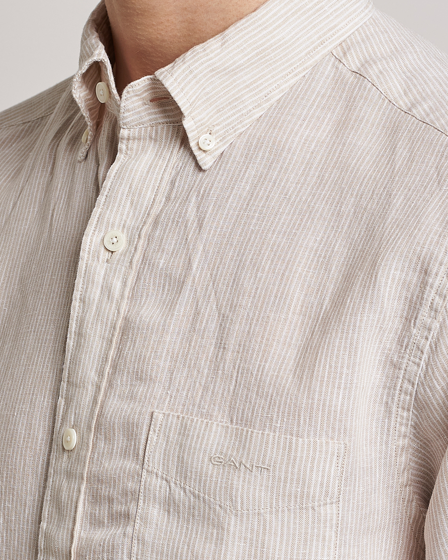 Mies | Kauluspaidat | GANT | Regular Fit Striped Linen Short Sleeve Shirt Dry Sand