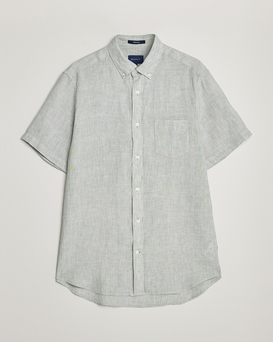 Mies | Kauluspaidat | GANT | Regular Fit Striped Linen Short Sleeve Shirt Calamata Green