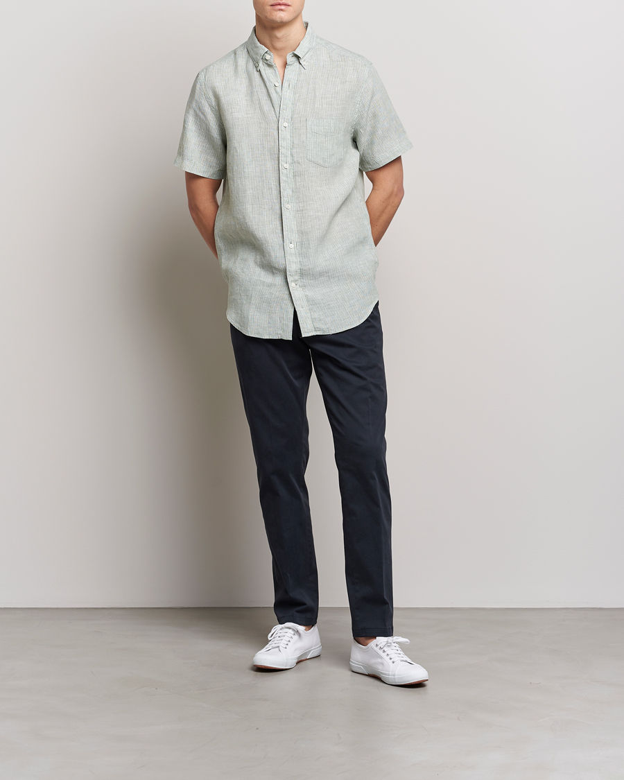 Mies | Kauluspaidat | GANT | Regular Fit Striped Linen Short Sleeve Shirt Calamata Green