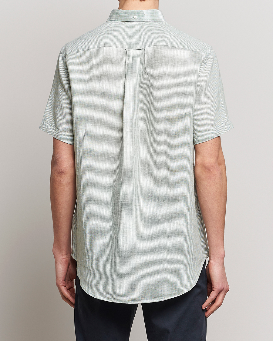Mies | Kauluspaidat | GANT | Regular Fit Striped Linen Short Sleeve Shirt Calamata Green