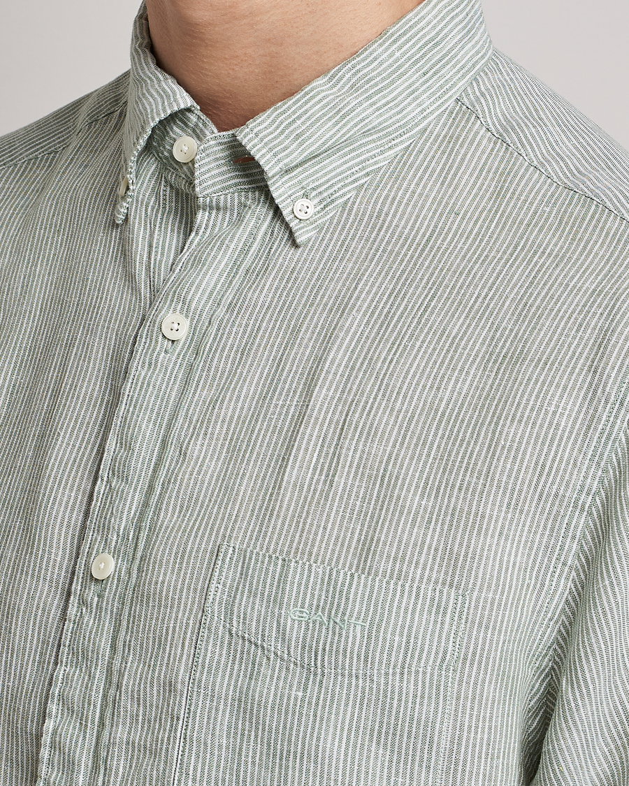 Mies | Kauluspaidat | GANT | Regular Fit Striped Linen Short Sleeve Shirt Calamata Green