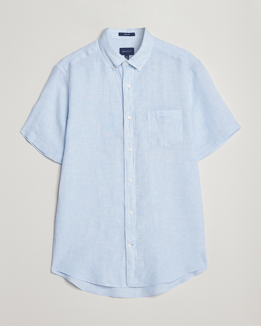 Mies | Kauluspaidat | GANT | Regular Fit Striped Linen Short Sleeve Shirt Capri Blue