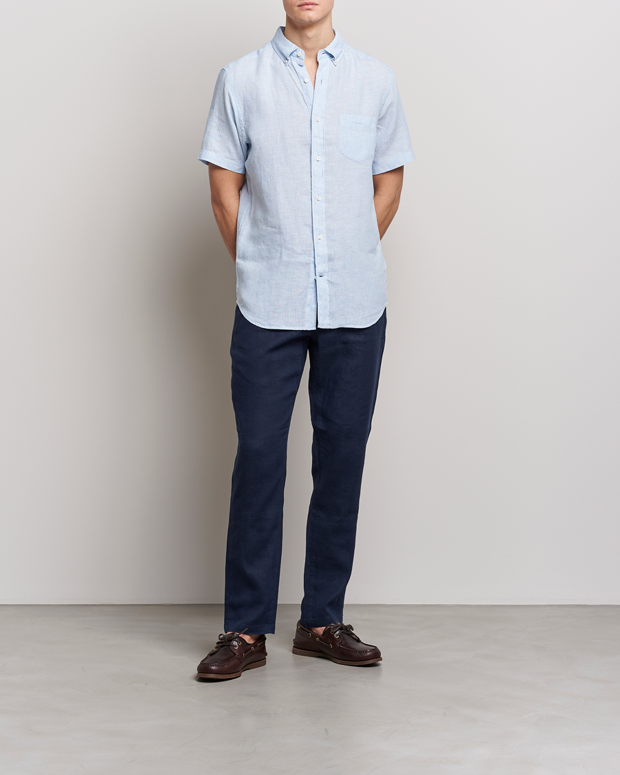 Mies | Kauluspaidat | GANT | Regular Fit Striped Linen Short Sleeve Shirt Capri Blue