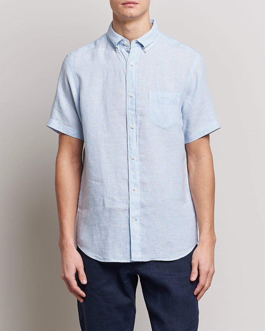 Mies | Lyhythihaiset kauluspaidat | GANT | Regular Fit Striped Linen Short Sleeve Shirt Capri Blue