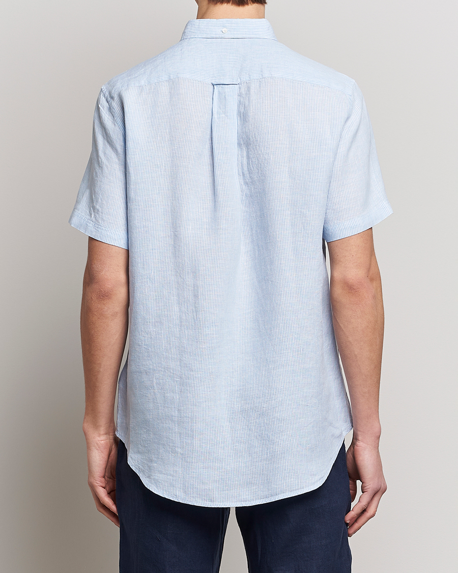 Mies | Kauluspaidat | GANT | Regular Fit Striped Linen Short Sleeve Shirt Capri Blue