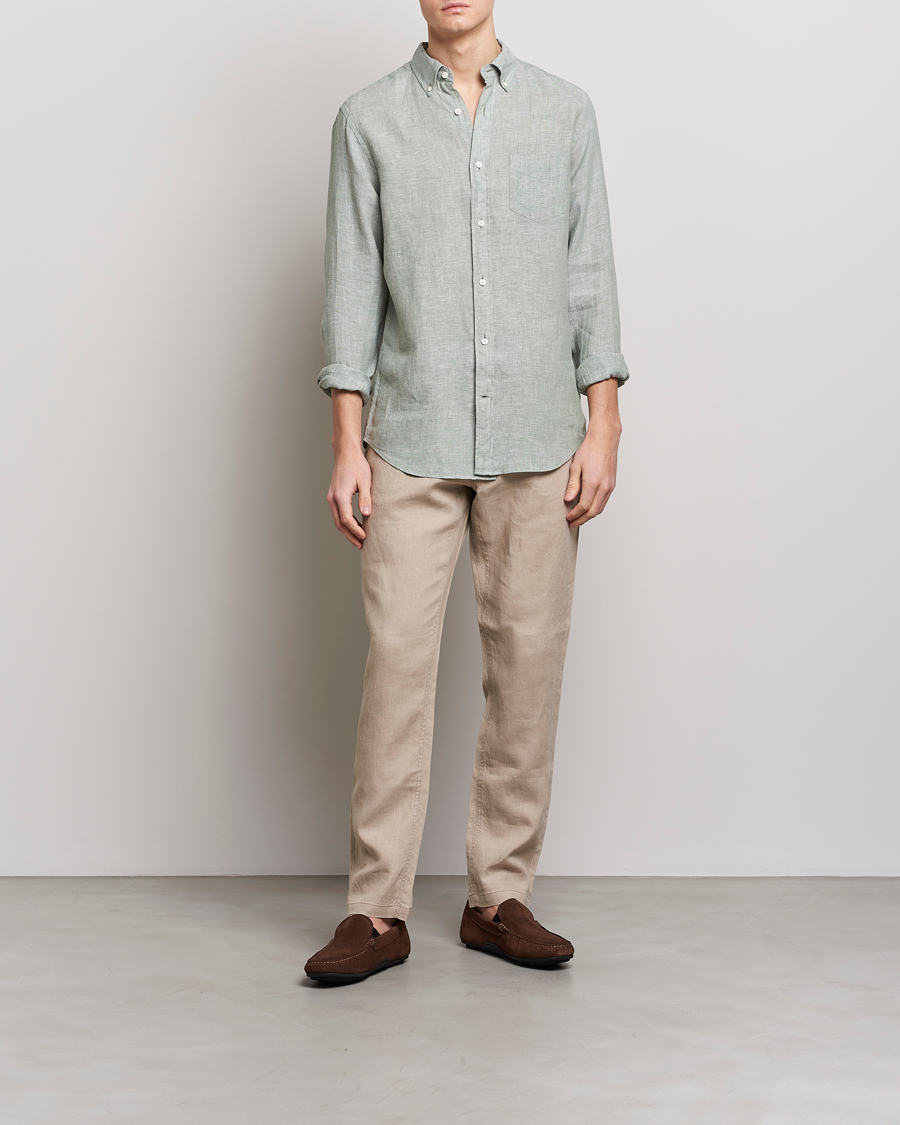 Mies | Kauluspaidat | GANT | Regular Fit Linen Shirt Calamata Green