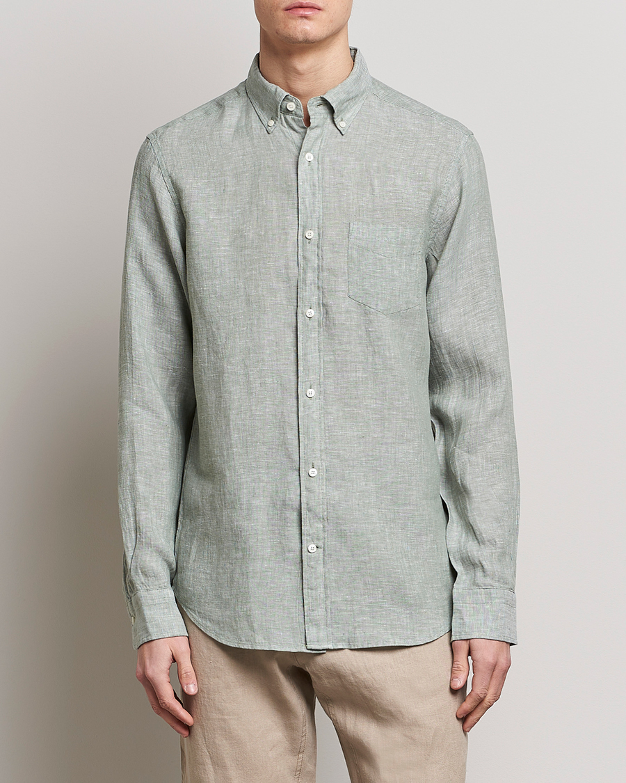 Mies | Pellavapaidat | GANT | Regular Fit Linen Shirt Calamata Green