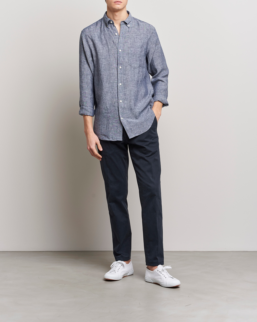 Mies | Kauluspaidat | GANT | Regular Fit Linen Shirt Marine