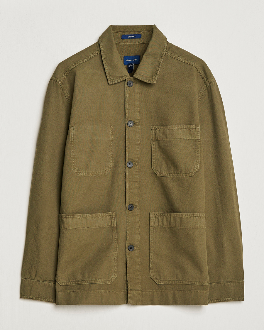 Mies | Kauluspaidat | GANT | Garment Dyed Cotton/Linen Overshirt Racing Green