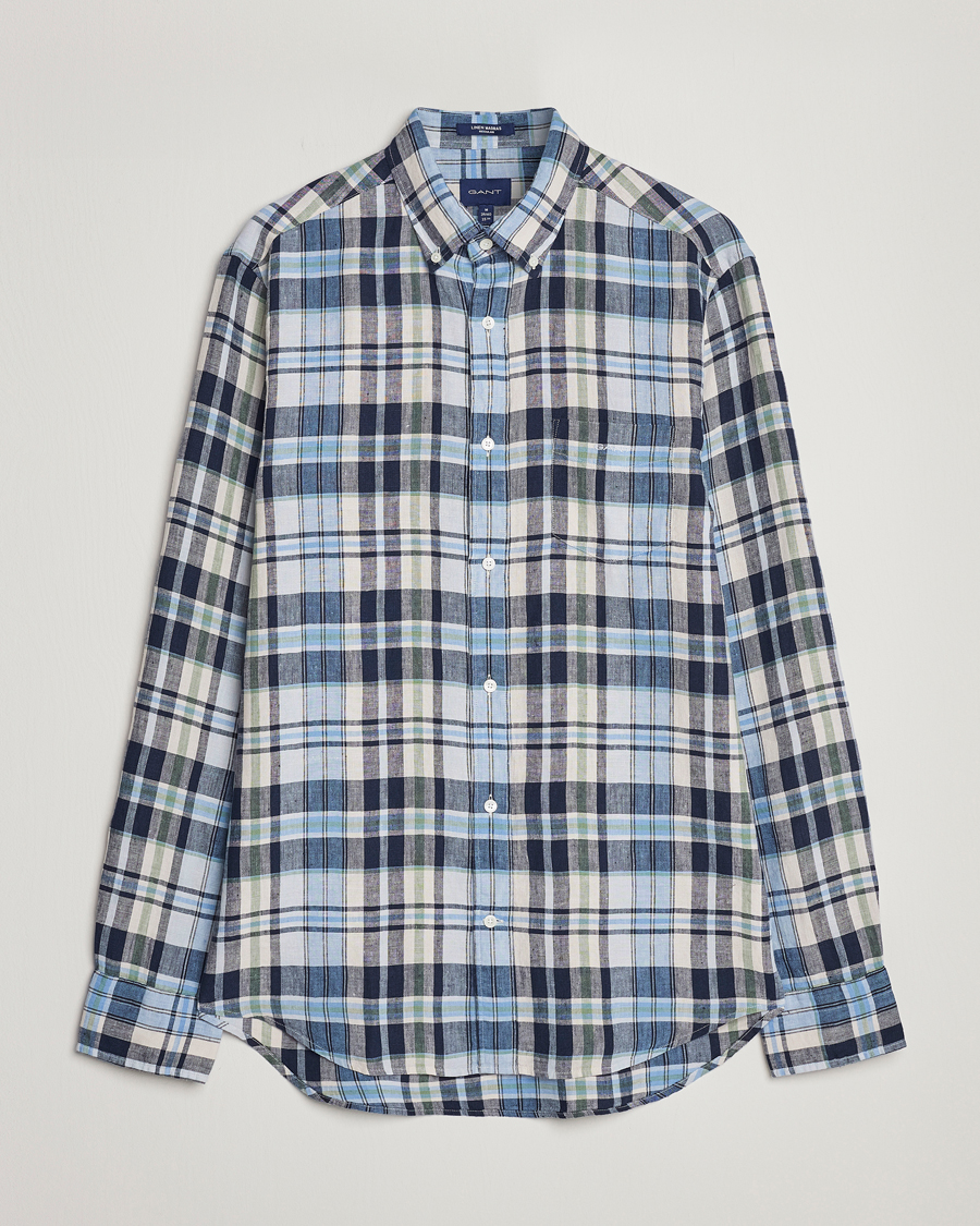 Mies | Kauluspaidat | GANT | Regular Fit Linen Madras Checked Shirt Marine Multi