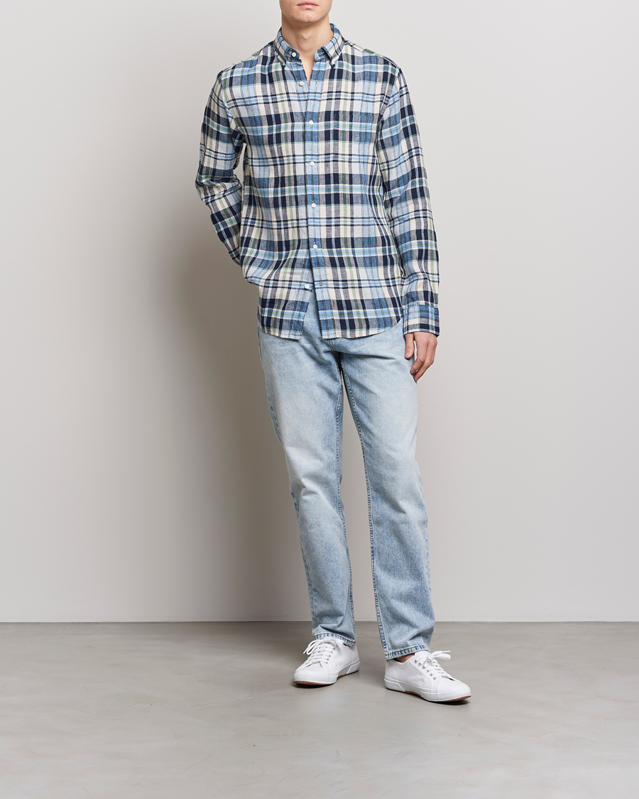Mies | Kauluspaidat | GANT | Regular Fit Linen Madras Checked Shirt Marine Multi