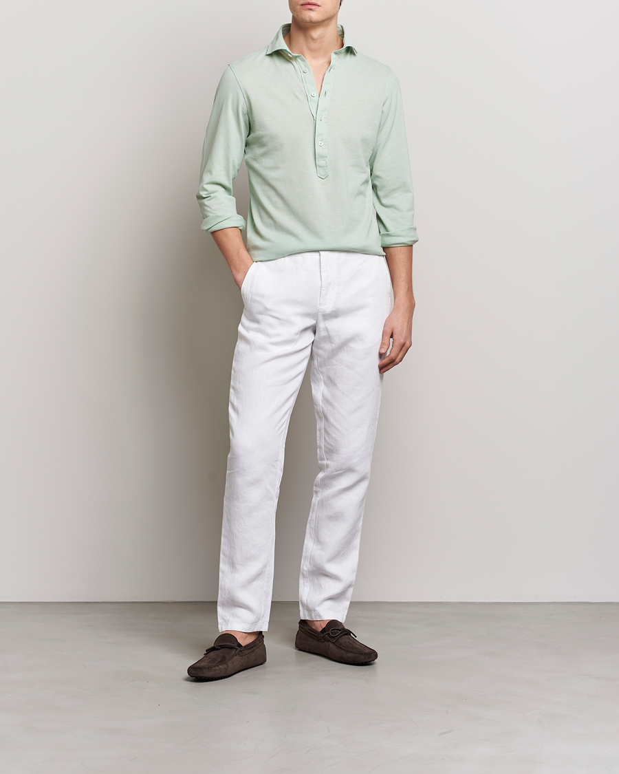 Mies | Kauluspaidat | Gran Sasso | Popover Shirt Light Green