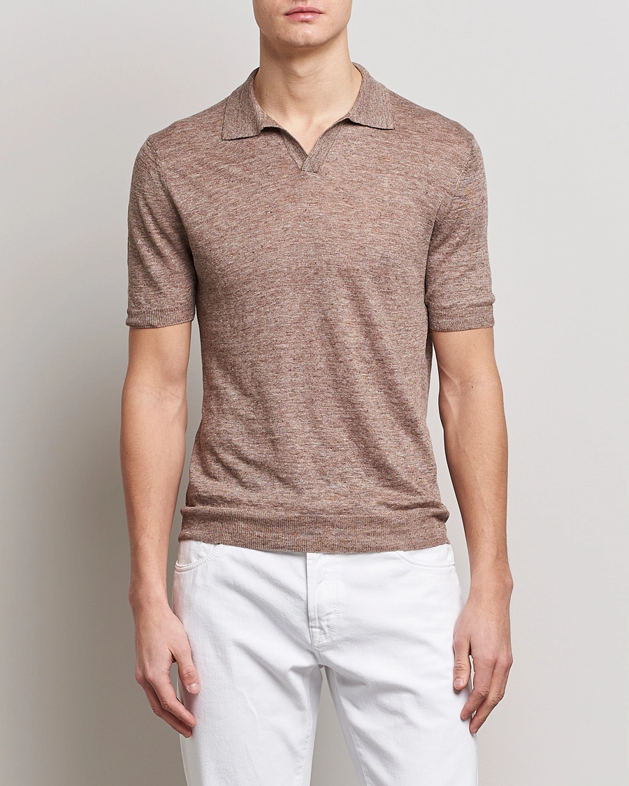 Mies |  | Gran Sasso | Knitted Linen Polo Medium Brown