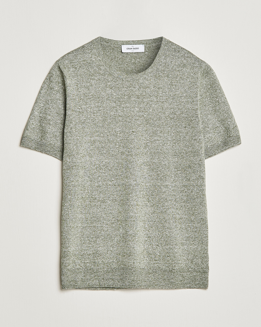 Mies | T-paidat | Gran Sasso | Cotton/Linen Knitted Tee Green