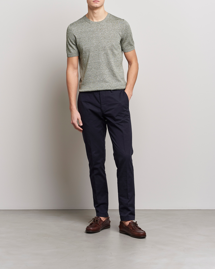 Mies | T-paidat | Gran Sasso | Cotton/Linen Knitted Tee Green